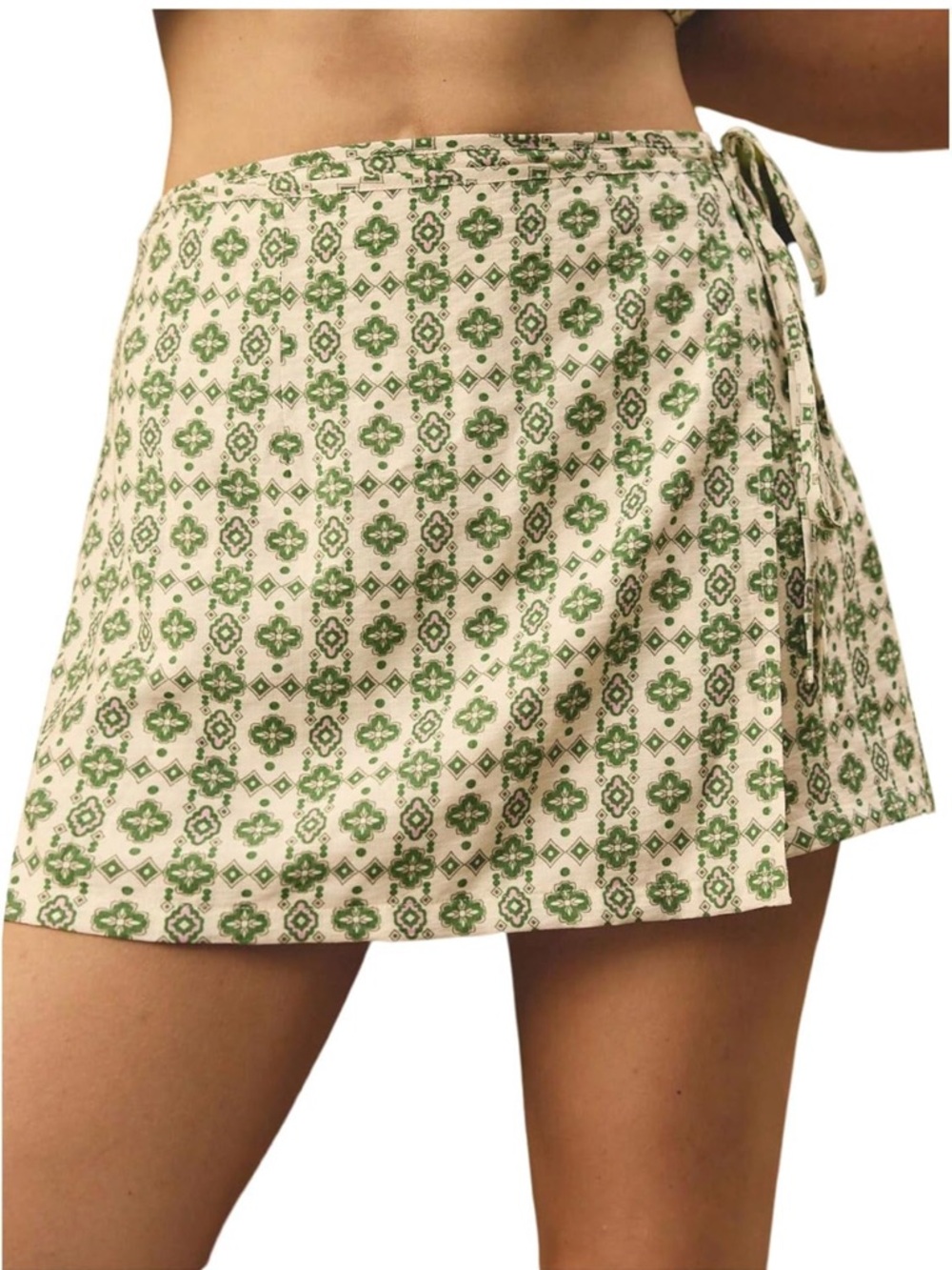 Green Tile Print Wrap Mini Skirt- XS